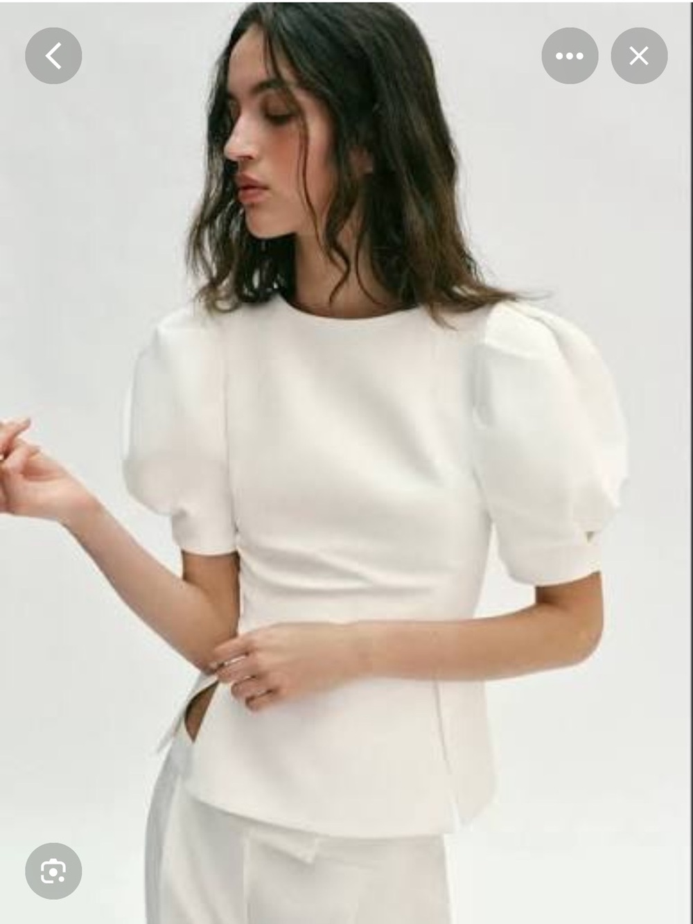 Zara Cream Puff Sleeve Round Neck Top